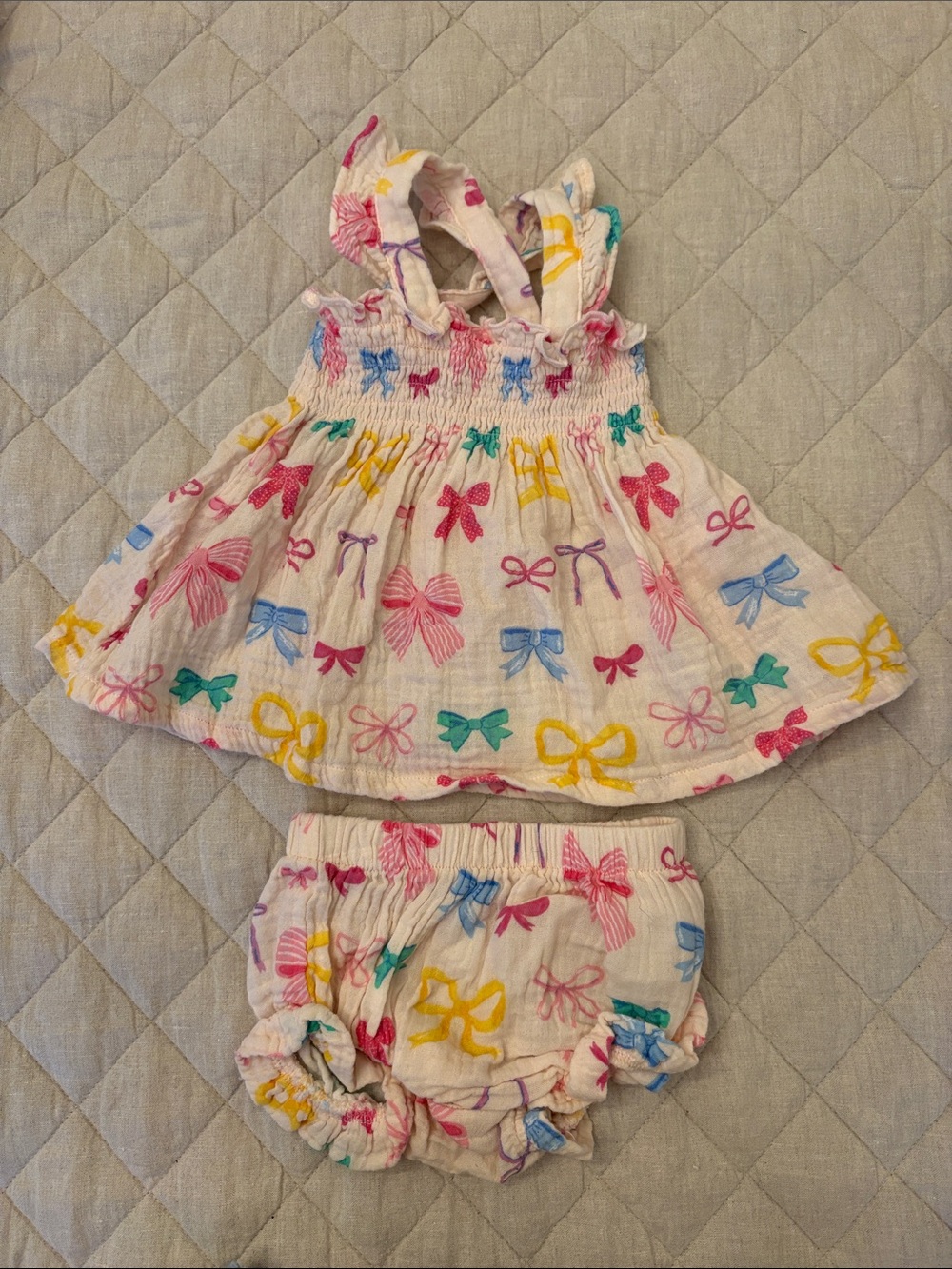 Angel Dear White Diaper Cover Set with Pink, Blue, Yellow & Teal Bows